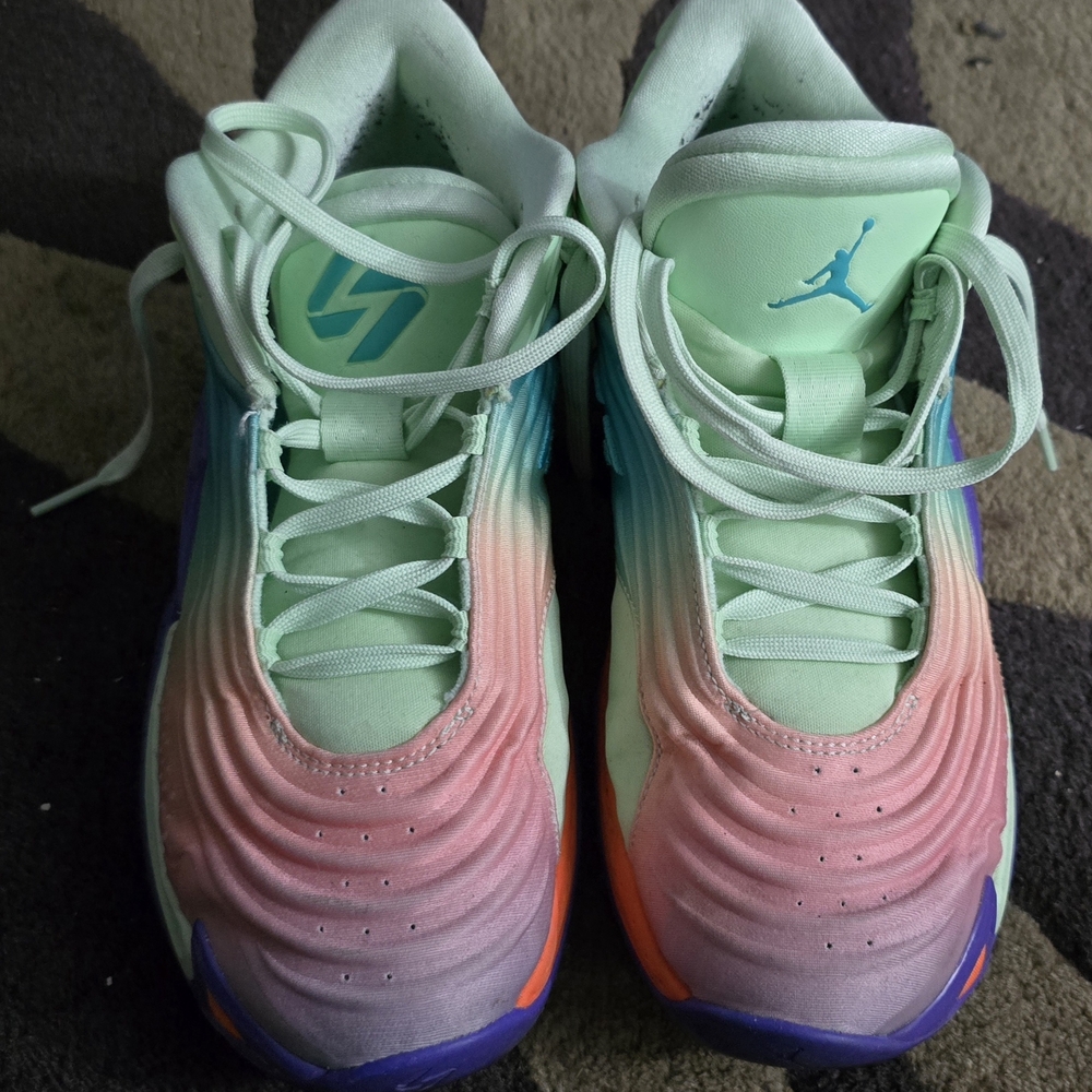 Jordan Green and Pink Athletic Shoes Gradient Design